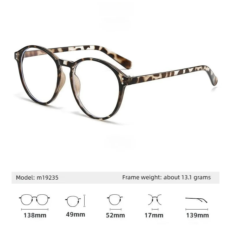 Men's and Women's Retro Rivet Lightweight Round Frame Anti Blue Light Glasses Suitable for Casual Wear