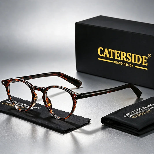 CATERSIDE Men's Anti Blue Light Glasses Tr-90 Round Frame Cellulose Propionate Temple Tips Women's  Computer Protective Glasses