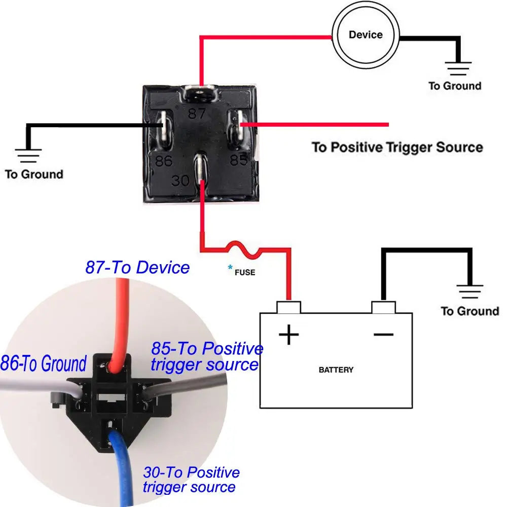 JD1912 12V 40A 4 Pin SPST Car Relay Harness with Color-labeled Wires for Automotive Truck Van Motorcycle Boat