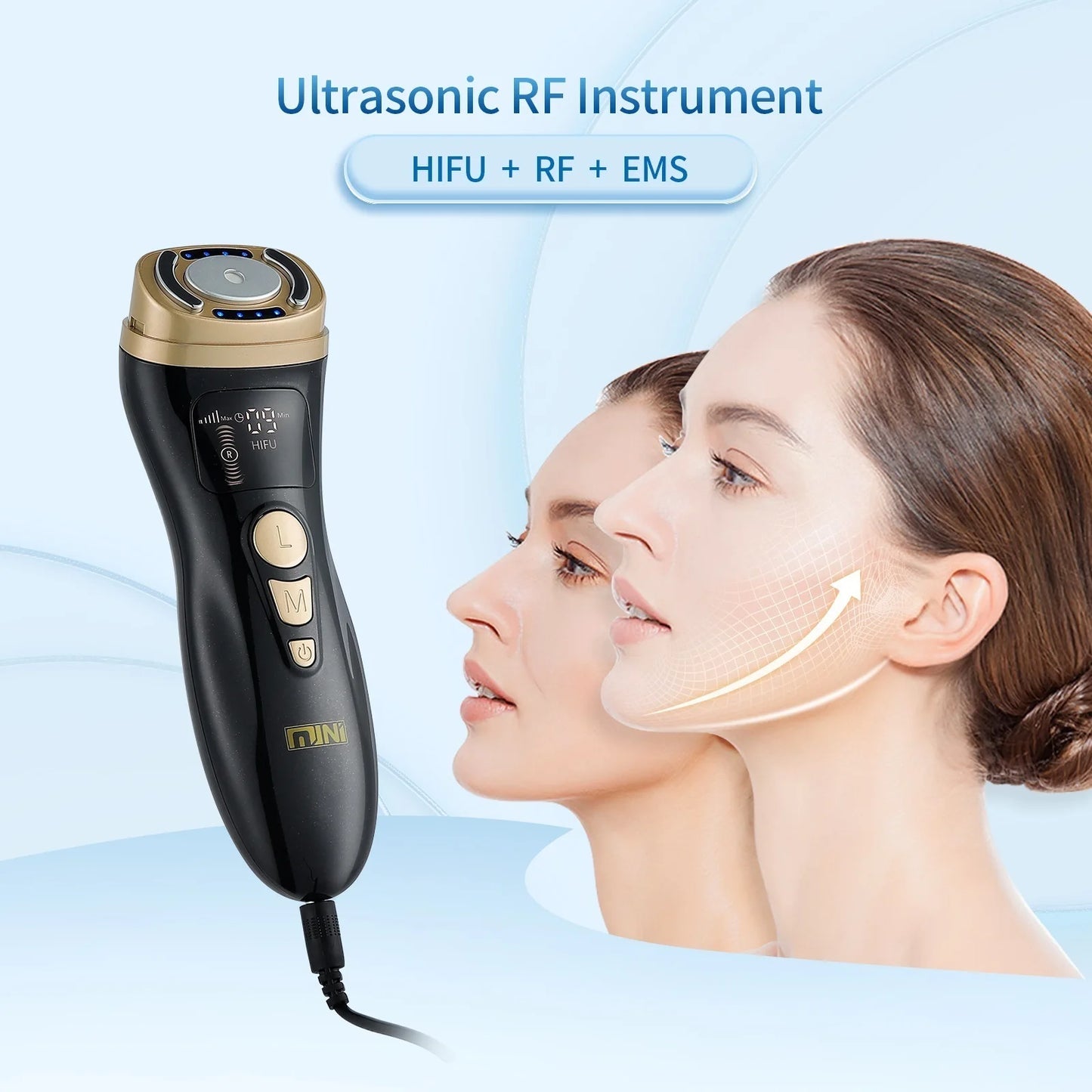 Mini HIFU Machine Ultrasonic RF EMS HIFU Skin Tightening Facial Lifting Device Face Chin Neck Eye Anti Wrinkle Massager Home Use