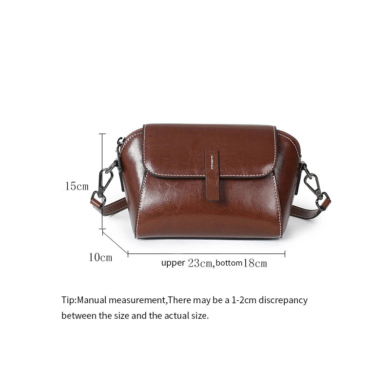 2025 New Female Oil Wax Cowhide Genuine Leather Crossbody Bag Fashionable Versatile Shoulder Shell Handbag Lady Casual Phone Bag