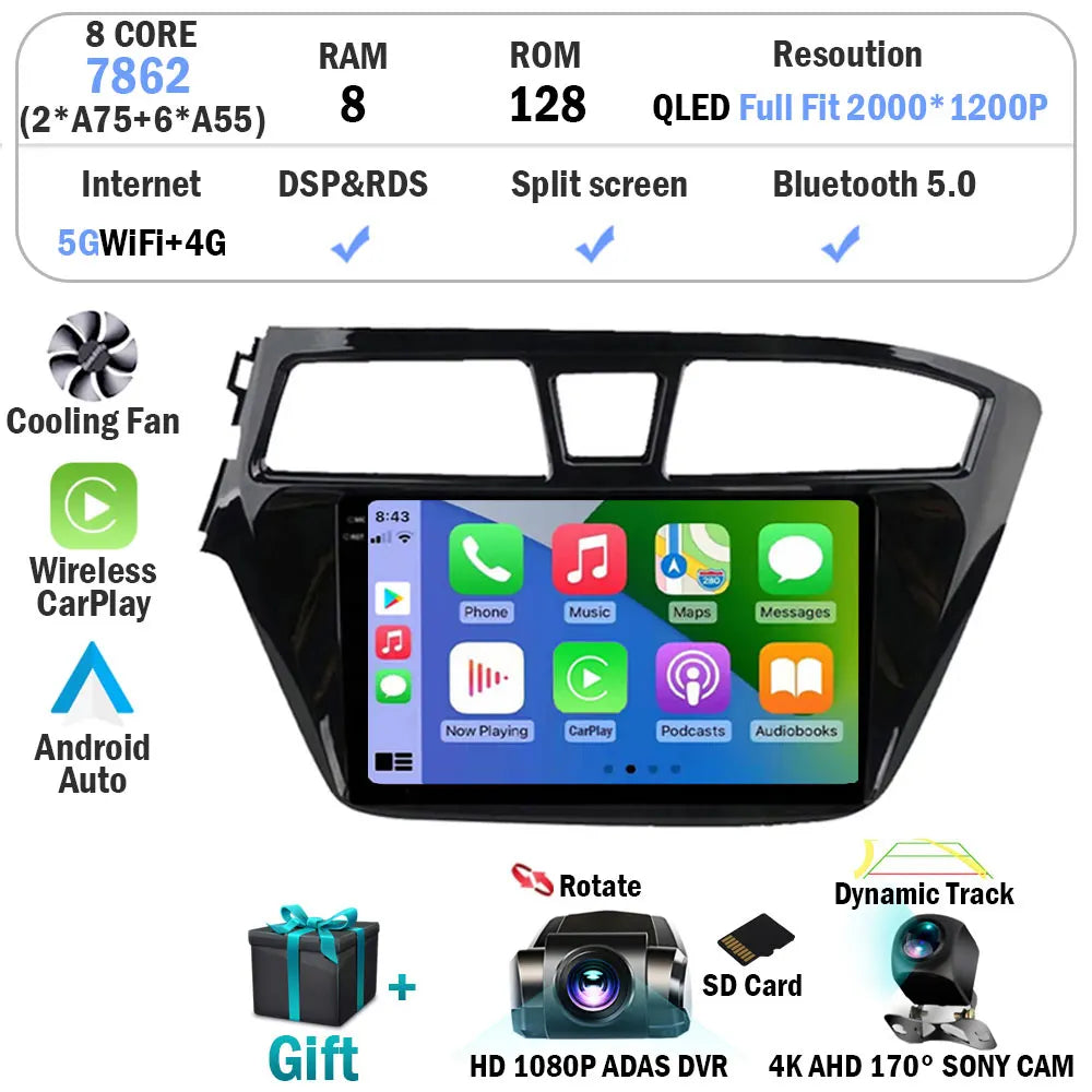 Android 15 For Hyundai I20 LHD 2015 2016 2017 2018 Car Radio Car Multimedia Player Stereo GPS Navigation WIFI 4G BT NO 2 Din DVD