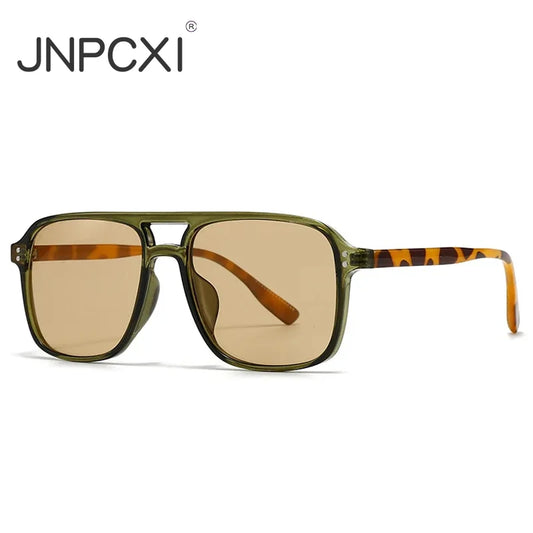 JNPCXI Retro Double Bridges Square Men Rivets Sunglasses Fashion Women Black Yellow Shades UV400 Sun Glasses