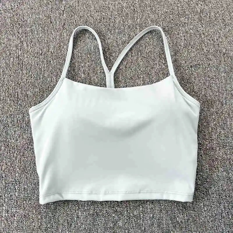 Training yoga vest, nude cross suspender, beautiful back, sports bra, detachable chest pad, fitness bra, gathered and shock-abso