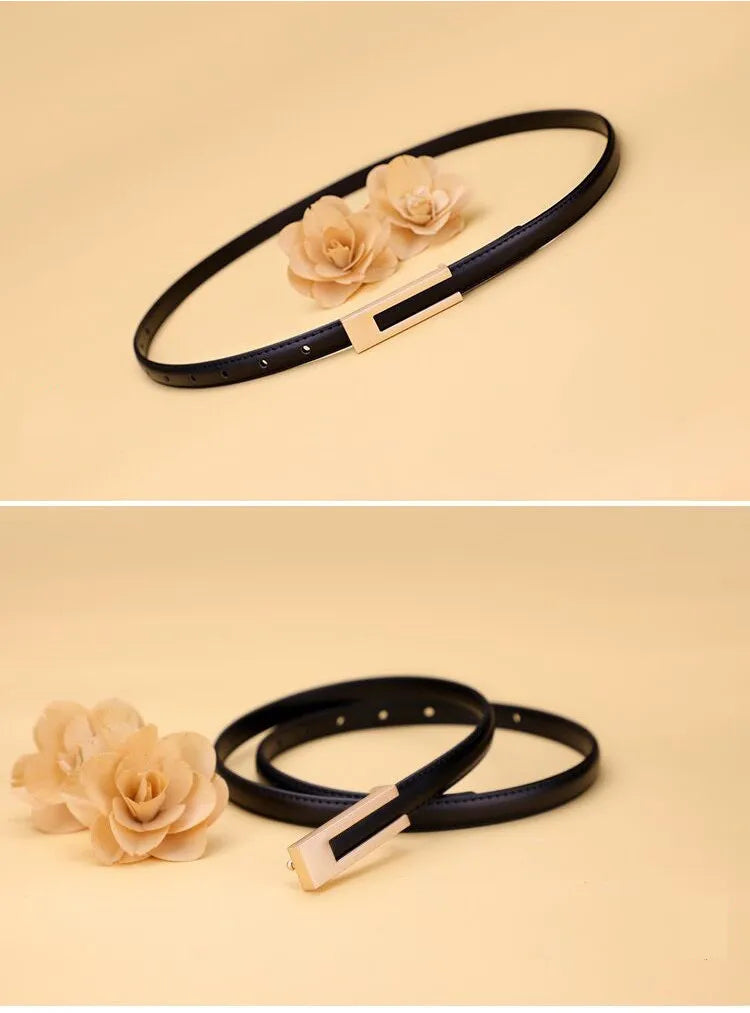 Women’s Korean Fashion PU Leather Thin Waist Belt Adjustable Casual Metal Strap
