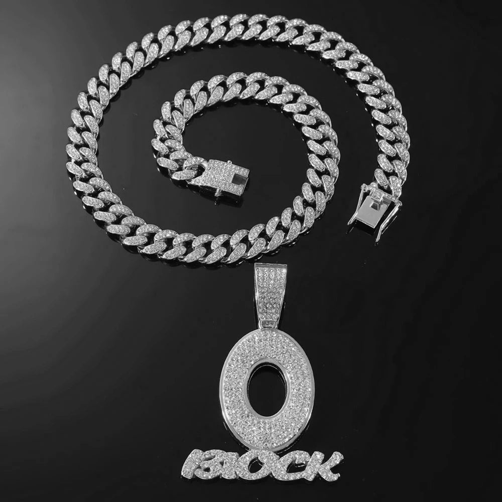 Trendy Hip Hop Letter Charm Letter O Block Pendant Necklace For Women Men Bling  Iced Out Cuban Chain Necklaces Charm Jewelry