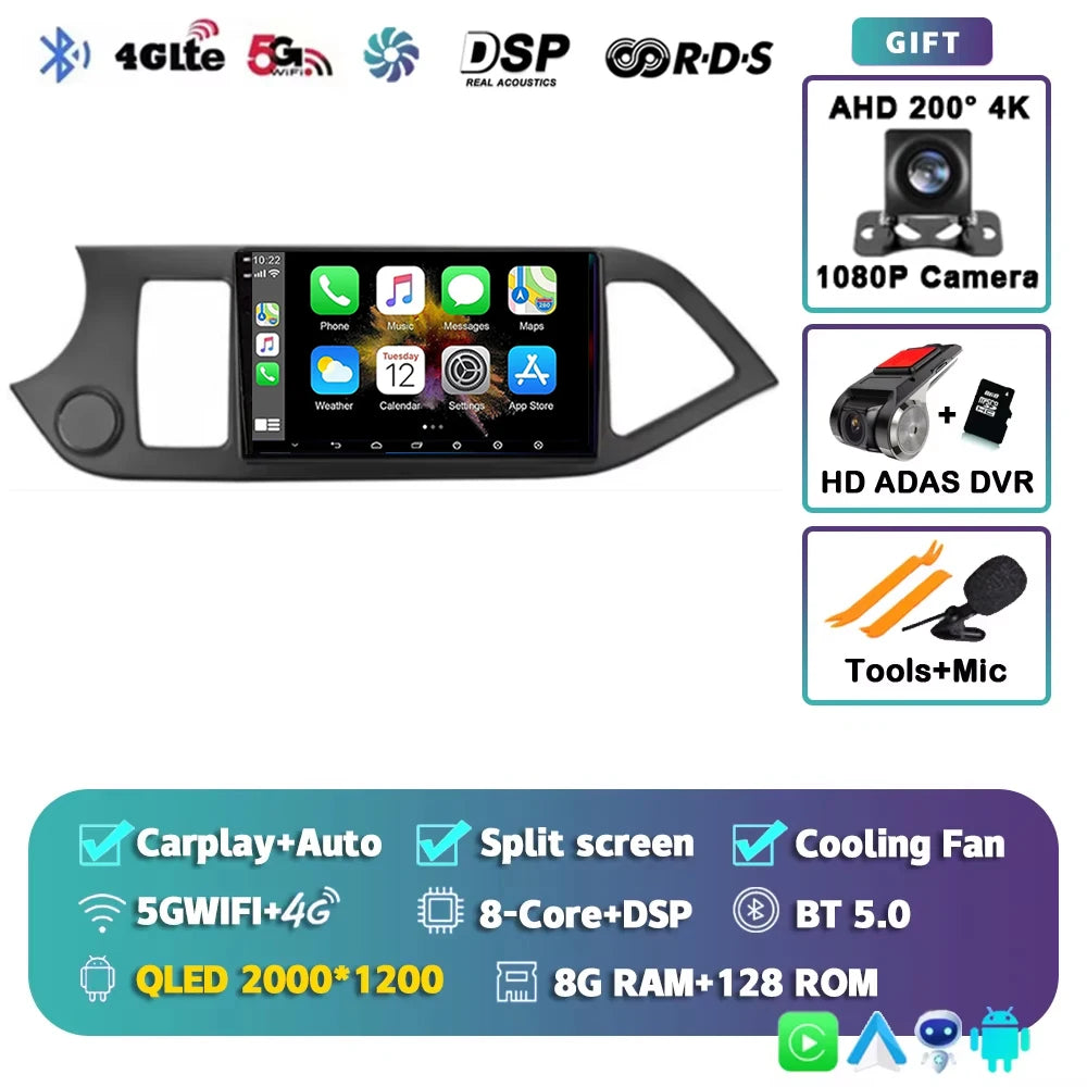 For KIA PICANTO Morning 2011 2012 - 2017 2K 12+256 QLED Android 15 CarPlay Car Radio Multimedia Video Player GPS stereo Head DSP