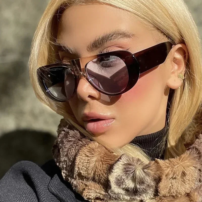 JNPCXI Ins Popular Fashion Pilot Women Sunglasses Retro Tea Blue Shades UV400 Men Trending Wide Legs Sun Glasses