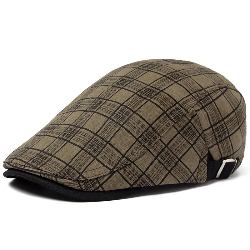 CNTANG New Summer Thin Beret Fashion Men Vintage Plaid Cotton Linen Visor Flat Caps For Women Berets Boina Casual Female