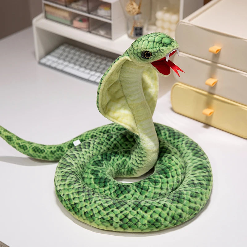 New Simulated Cobra Plush Toy Long Stuffed Snake Plushie Pillow Sofa Chair Decorate Props Girls Boys Present