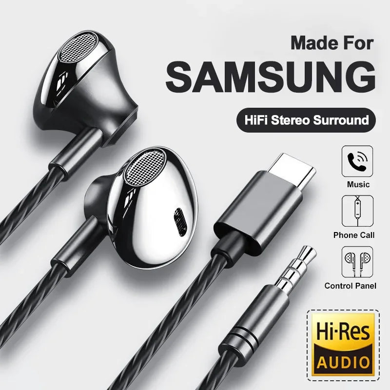 Wired Headphones Noise-cancelling Bass In-ear Movement 3.5mm With Microphone Original Typec Fitting For Xiaomi Huawei Samsung