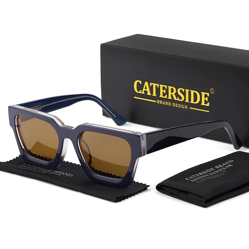 CATERSIDE Retro Acetate Sunglasses Men Polarized Square High Quality Sun Glasses Women Driving Punk Party Vintage Eyewear UV400