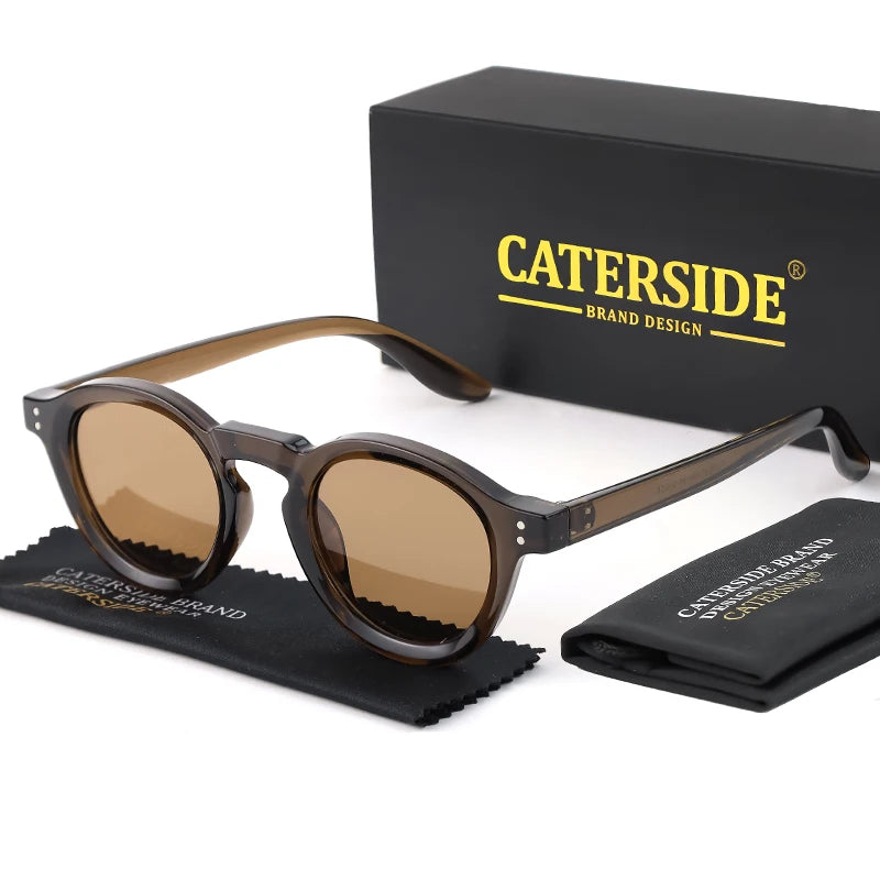 CATERSIDE Round Polarized Sunglasses Men Retro TR90 High-Quality TAC Lenses Sun Glasses Women Driving Fishing Eyewear Travel