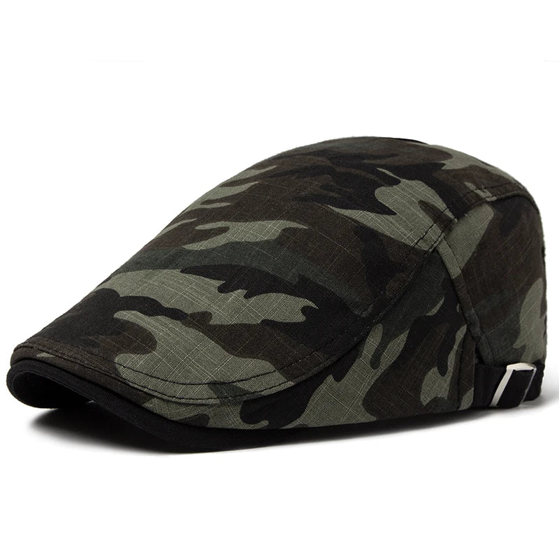 CNTANG Men Camouflage Beret Summer Cotton Linen Sun Cap Thin Breathable Visor Flat Hats Casual Forward Berets Hat Adjustable
