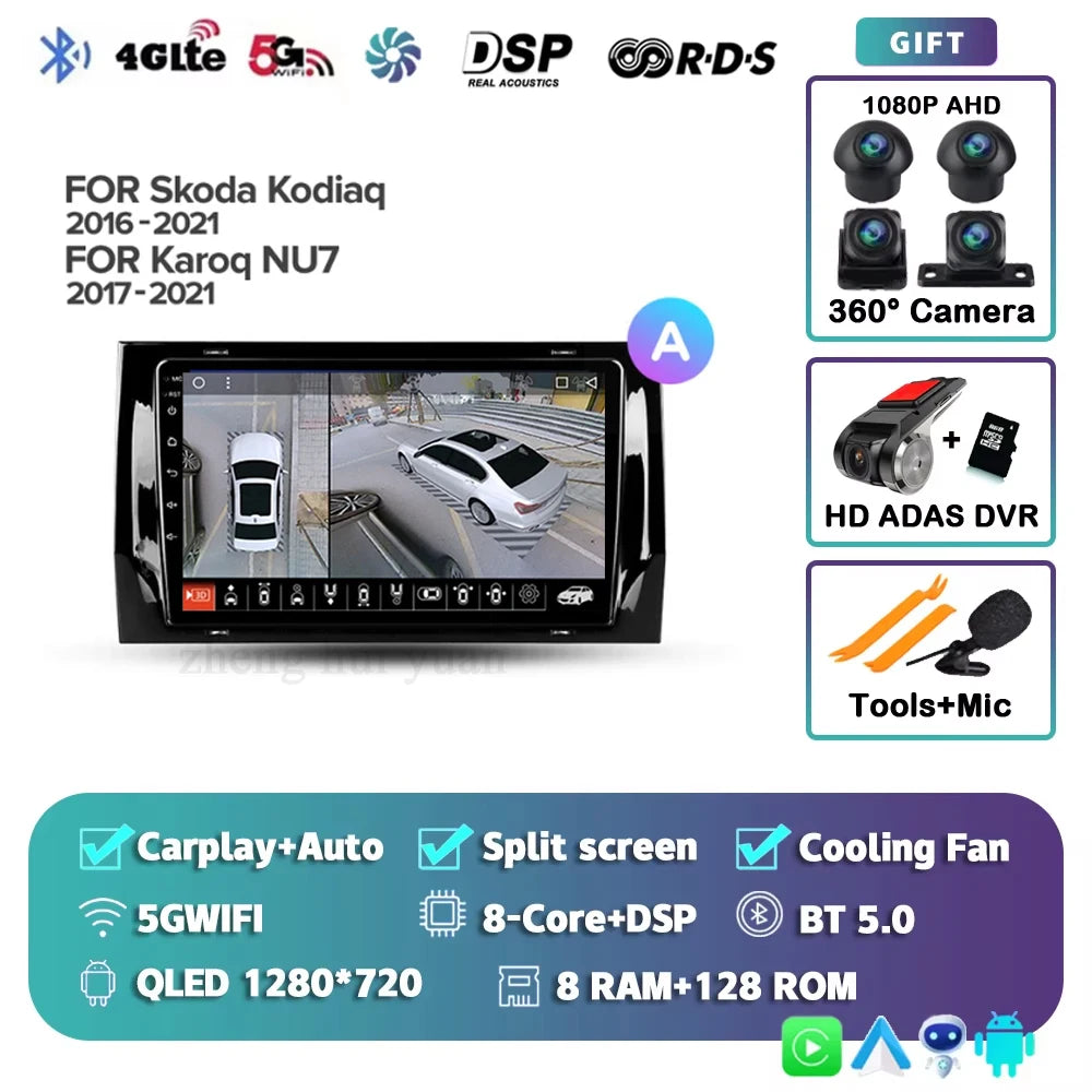 For Skoda Kodiaq 2016 - 2021 Android 15 4G WIFI Car Radio Carplay Auto Multimedia Stereo Video Player GPS Navigation 12+256GB BT