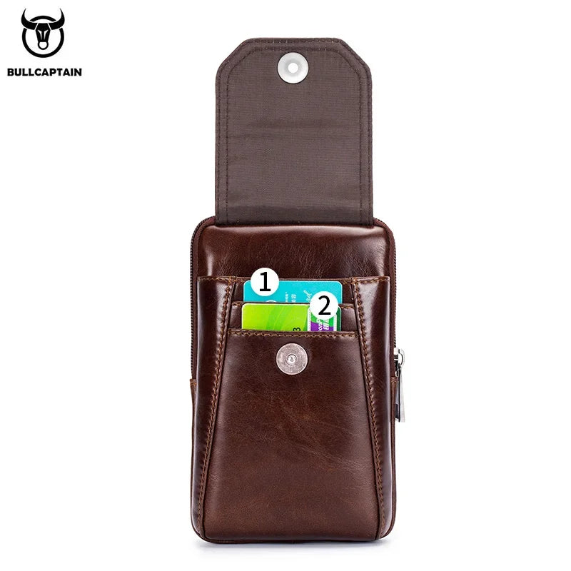 BULLCAPTAIN Genuine Leather Men's Waist Packs Phone Pouch Bags Waist Bag Male Small Chest Shoulder Belt Bag Small Waist Packs