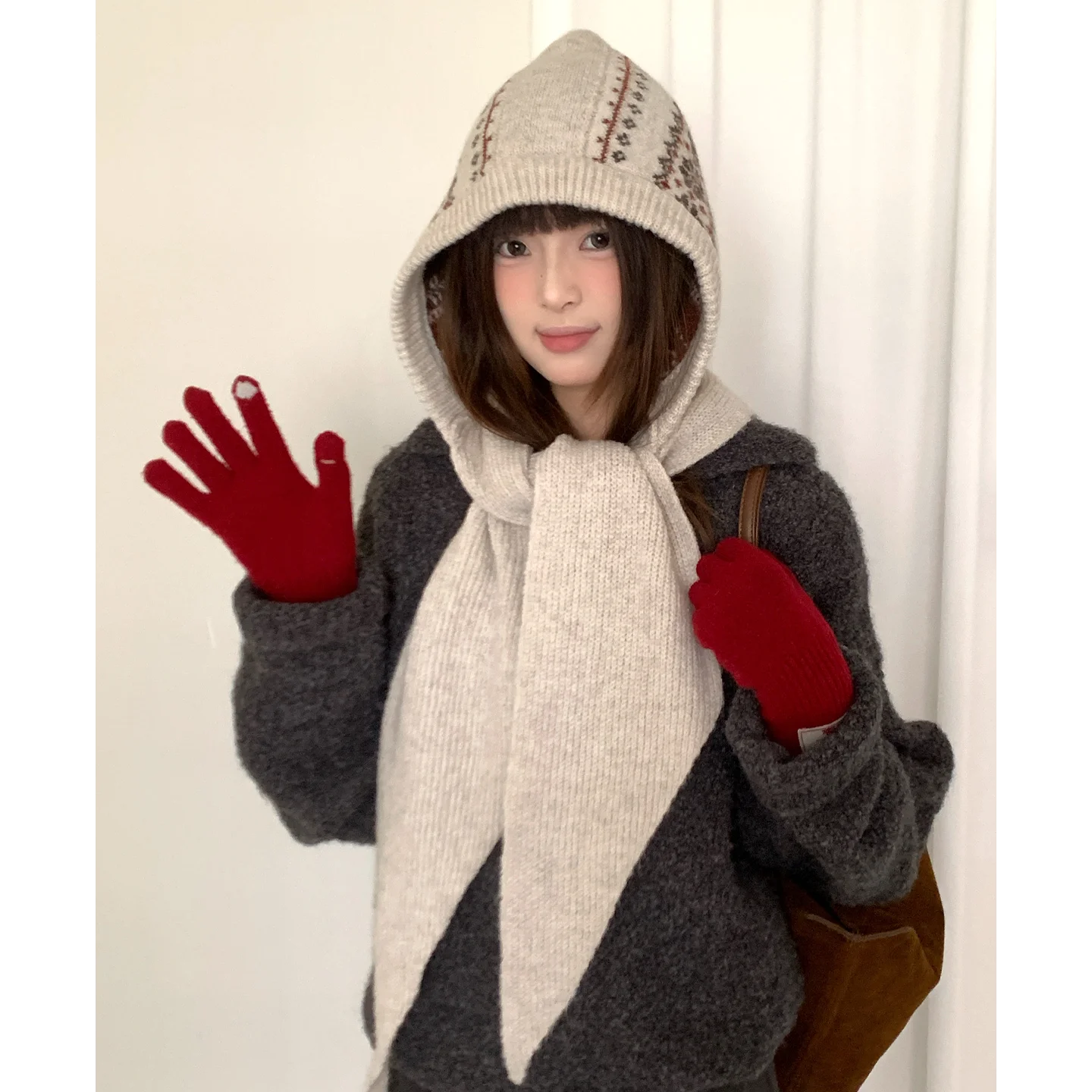 Retro Fair Lsle Knit Beanie With Scarf For Women Winter