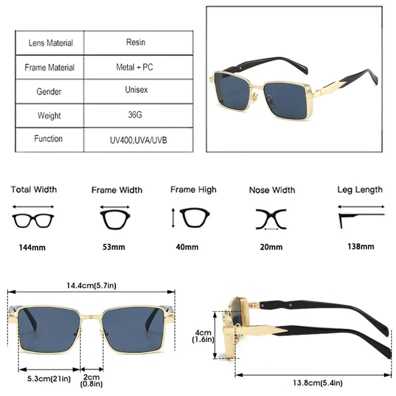 JNPCXI New Retro Square Metal Men Outdoor Sunglasses Fashion Gradient Tea Shades UV400 Women Punk Sun Glasses