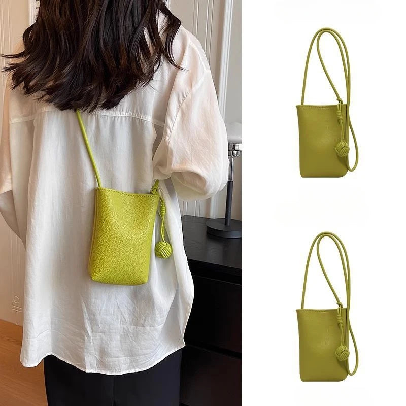Women Leather Small Crossbody Bag Candy Color Phone Bag Lightweight Shoulder Bag