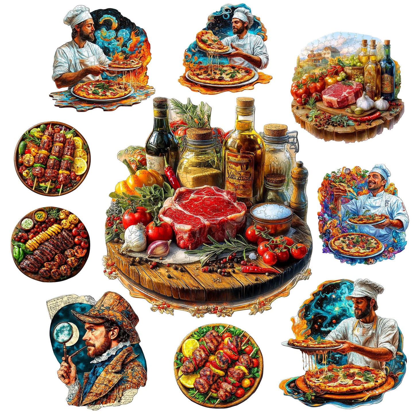 Gourmet Feast Theme Wooden Jigsaw Puzzle Wood Home Decor Painting Christmas and Halloween Gift Toy For Teen And Kid