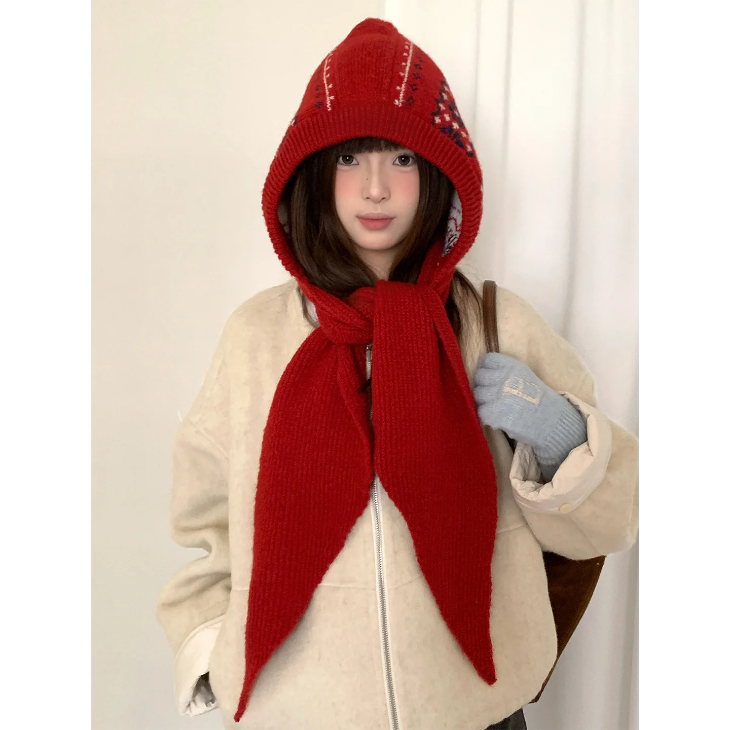 Retro Fair Lsle Knit Beanie With Scarf For Women Winter