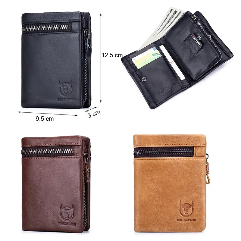 BULLCAPTAIN 100% Genuine Leather Wallet Men's New Men's Cash Clip Bi-fold Coin Purse RFID Blocking Card Holder with Gift Box 03