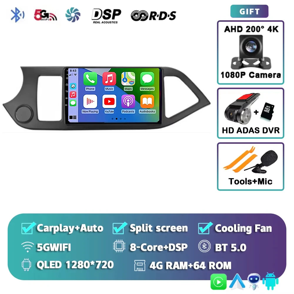 For KIA PICANTO Morning 2011 2012 - 2017 2K 12+256 QLED Android 15 CarPlay Car Radio Multimedia Video Player GPS stereo Head DSP