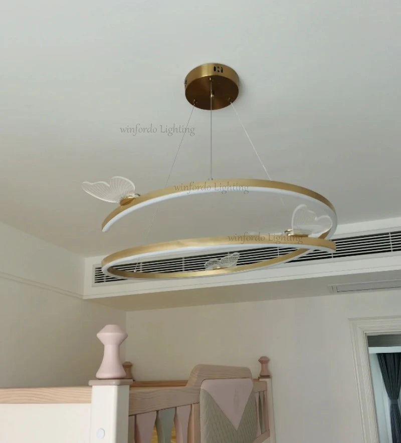 Fashion Simple Modern Living Room Chandelier Butterfly Decor LED Round Lights