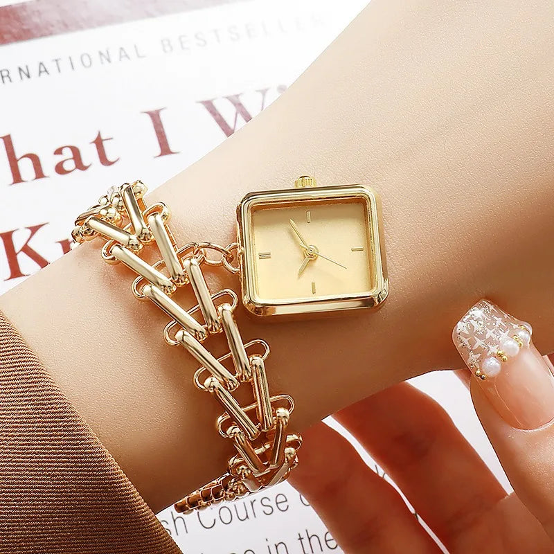 Luxury Gold Watch with Triangular Wheat Ear Dial Creative Pendant Design High-Quality Fashion  Premium Ladies Watch Gift Relojes