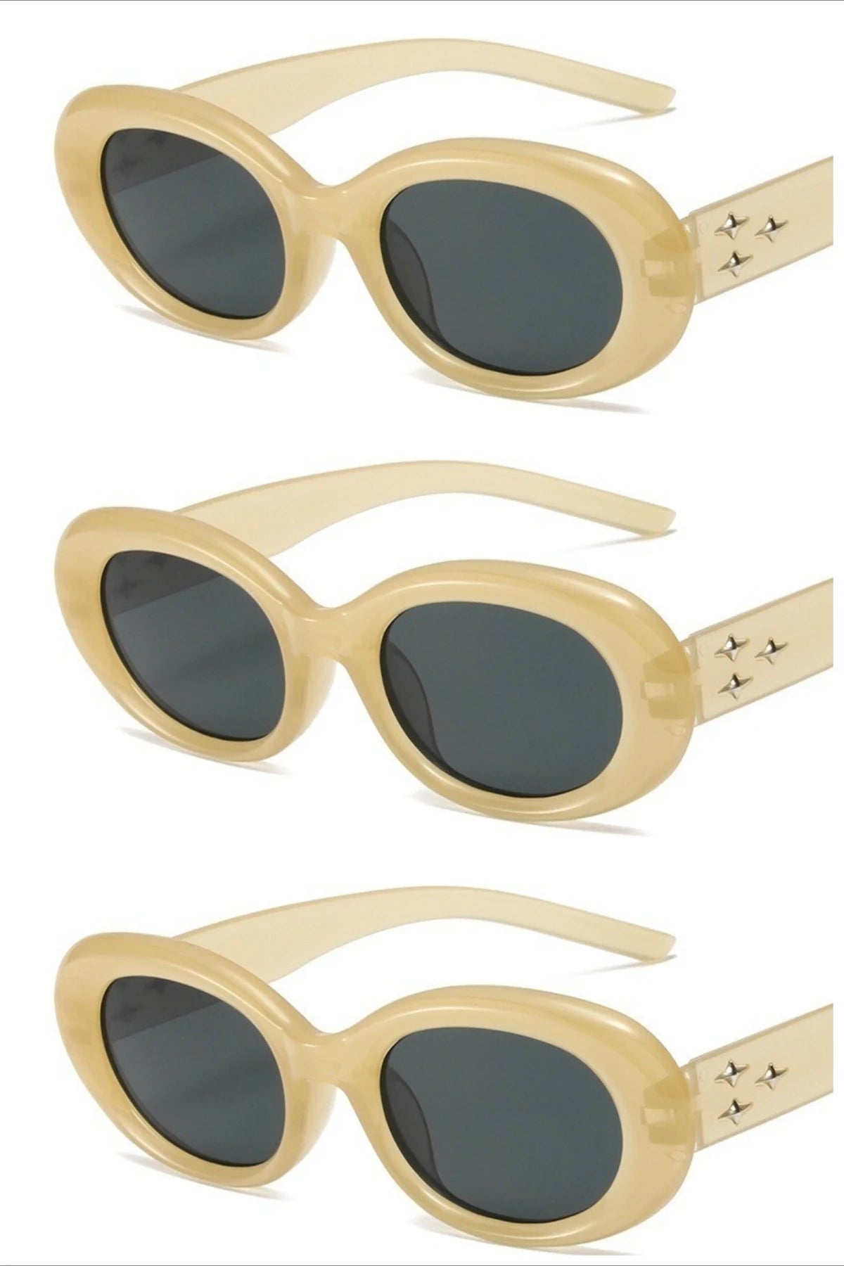 3PCS Y2K Fashion Korean Sweet Cool Spicy Girl Sunglasses for Women Men Premium Retro Oval  Sunglasses