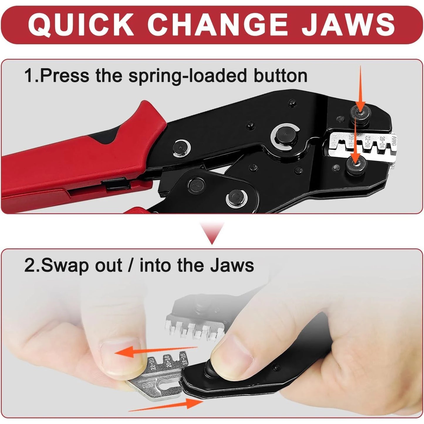 7-in-1 Ratcheting Crimping Tool with Interchangeable Jaws for Heat Shrink Connectors, Wire Terminals - Electrical Crimper Pliers