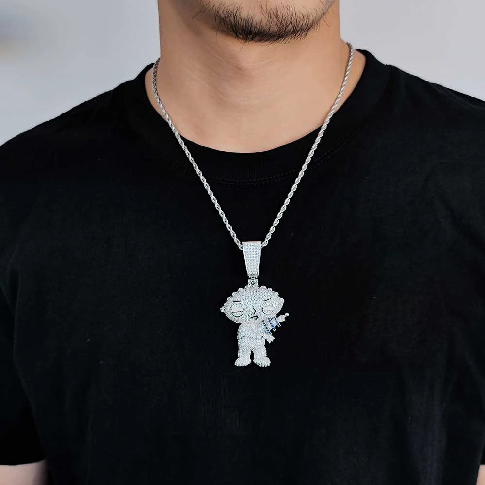 Family Guy Stewie Pendant Hip Hop Superman Cubic Zirconia  Necklace Rock Jewelry