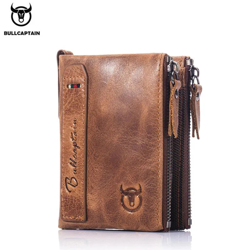 BULLCAPTAIN Vintage Fashion Men's Wallet Gift Leather Zipper Buckle Card Holder Coin Purse PORTFOLIO Portomonee Men's Wallet
