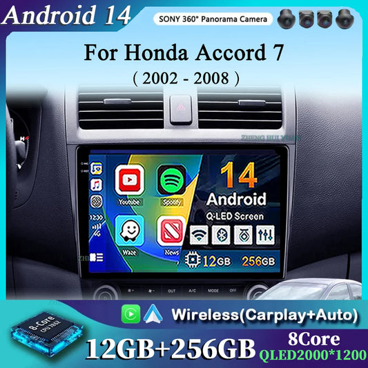 Android 14 For Honda Accord 7 2002 - 2008 CarPlay Auto 360 Camera Car Radio Multimedia Video Player GPS stereo Head Unit 4G WIFI