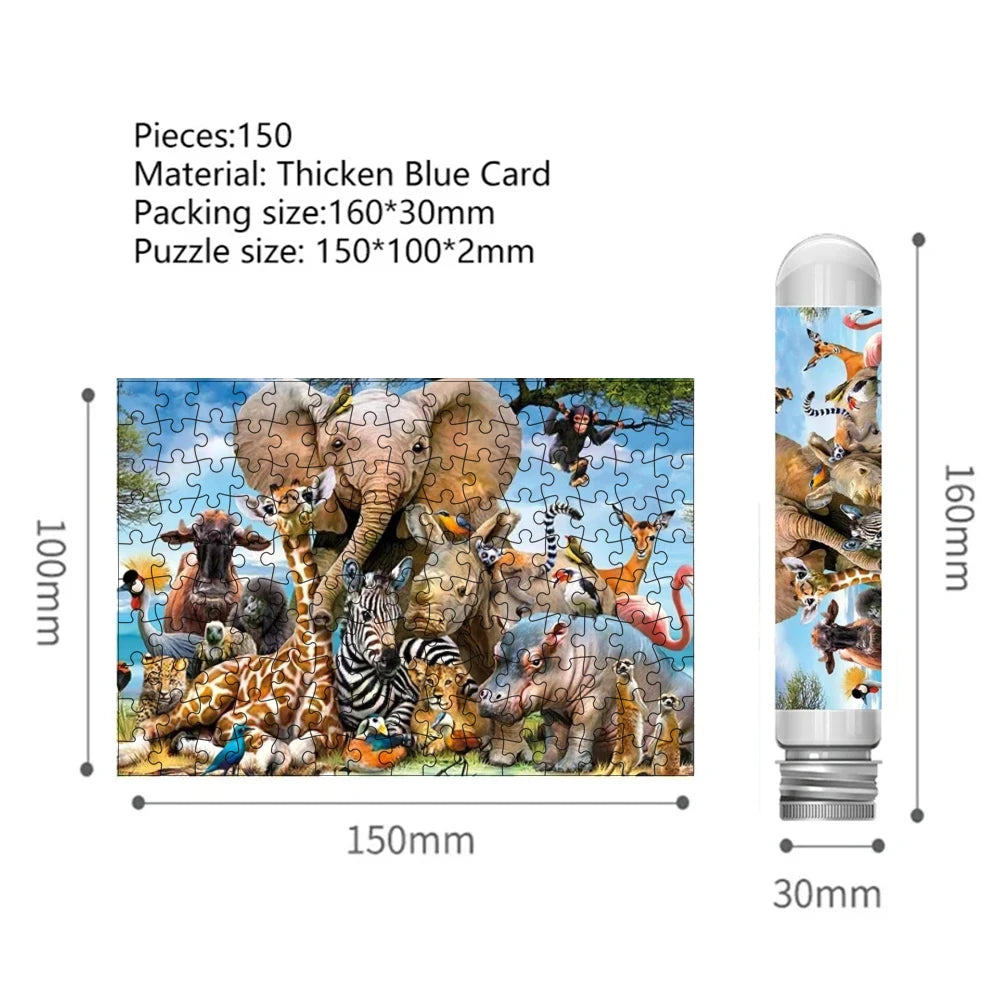 MaxRenard Paper Jigsaw Puzzle Mini Pieces 150pcs Wild Animal Test Tube Educational Toys Family Game Portable Leisure Toy