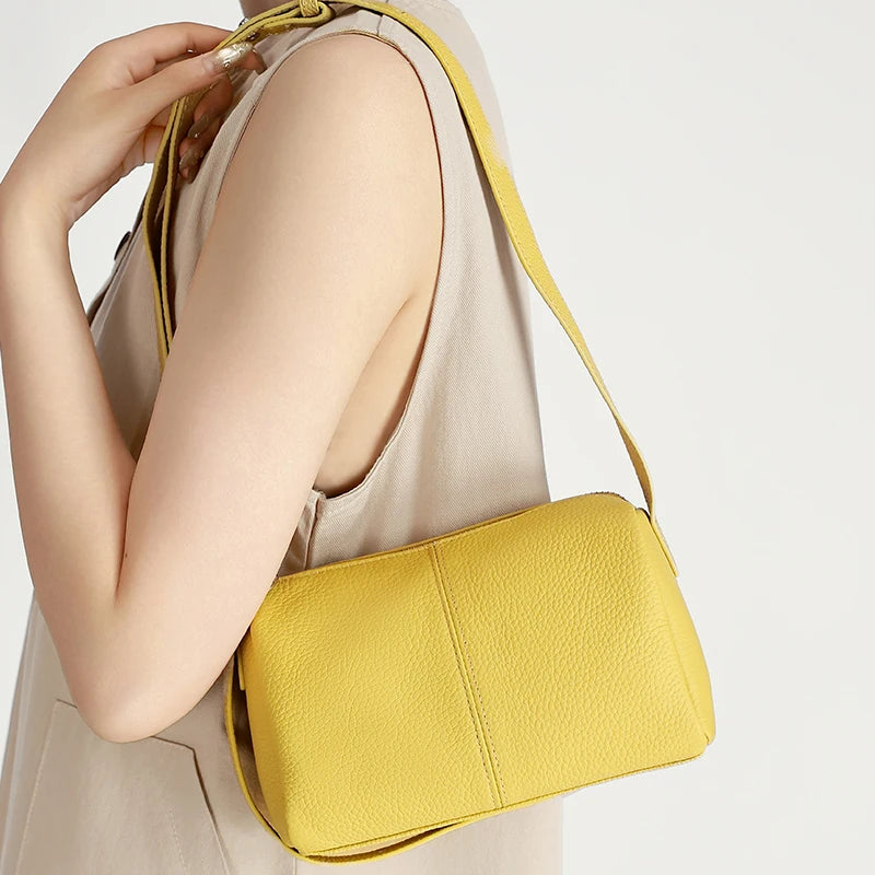 Genuine Leather Mini Crossbody Bag for Women Simple Pebbled Leather Shoulder Bag Casual Daily Small Satchels Handbag with Zipper