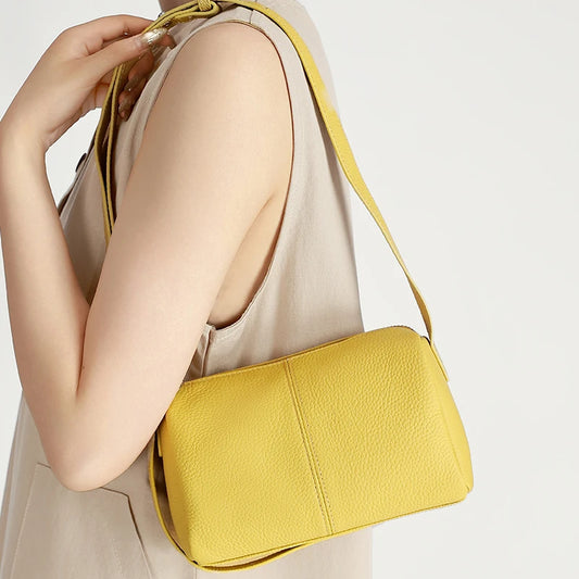 Genuine Leather Mini Crossbody Bag for Women Simple Pebbled Leather Shoulder Bag Casual Daily Small Satchels Handbag with Zipper