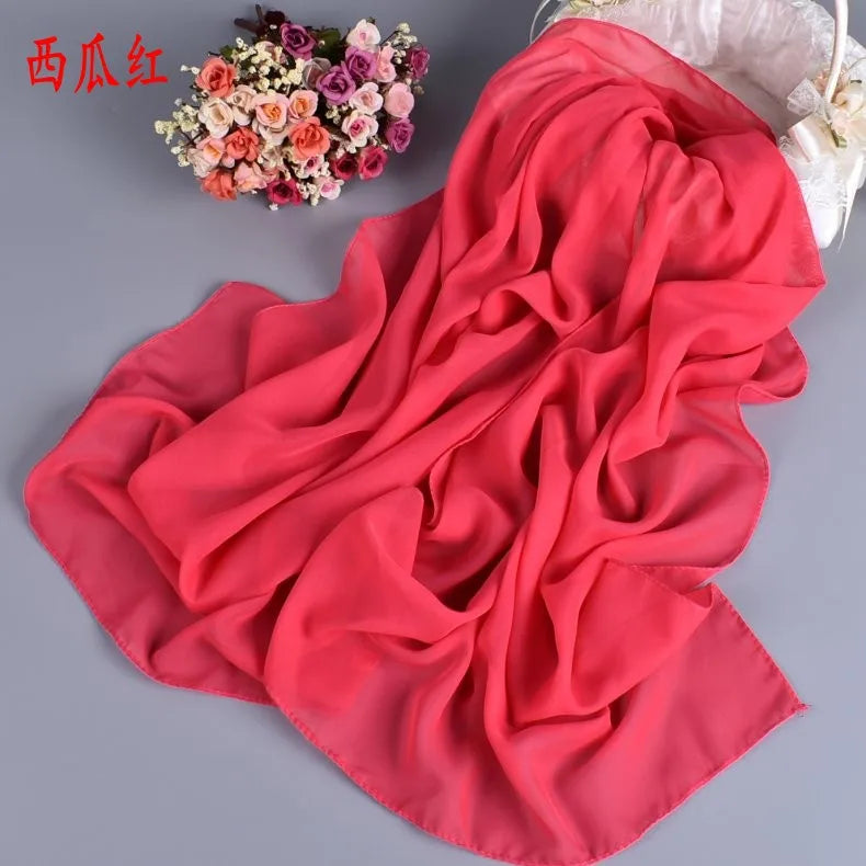 New Fashion Temperament Pure Monochrome Women's Long Chiffon Scarves Wholesale Yiwu Plain Pure Color Small Scarves