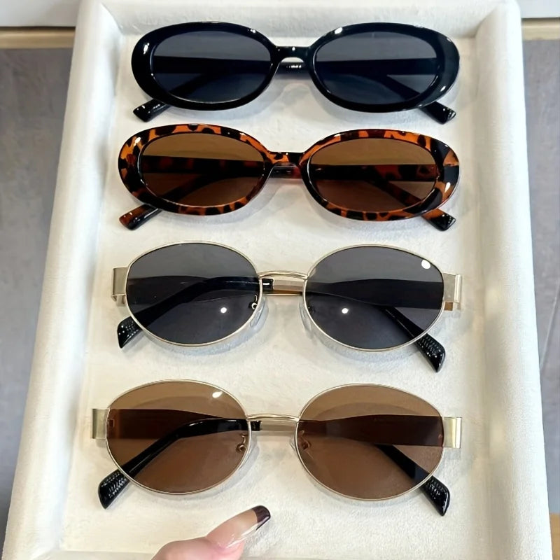4PCS Trendy Glasses with A Retro Oval Design and Gold Metal Frame, Suitable for Both Men and Women Perfect for Daily Commuting