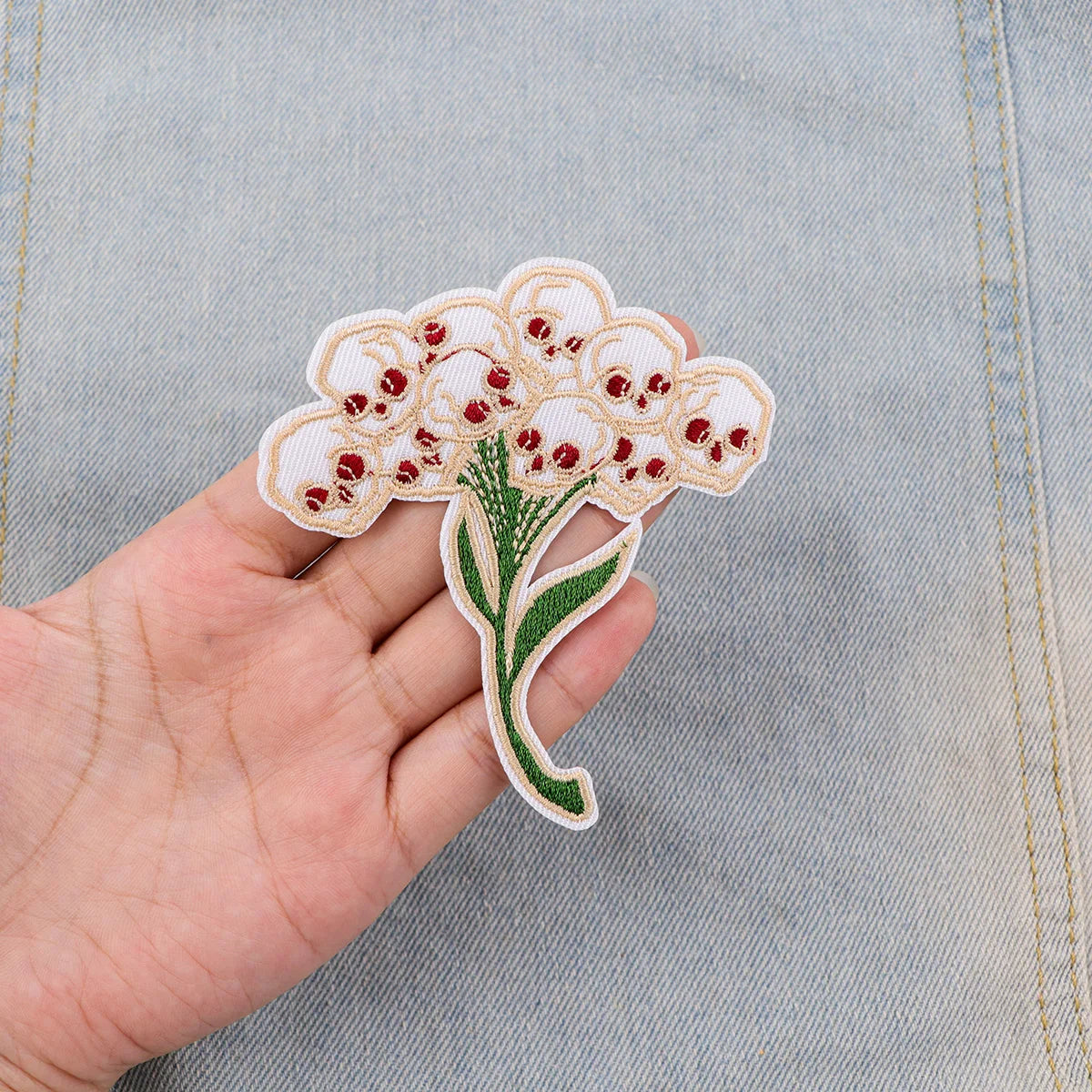 Skeleton Flowers Embroidery Patch Punk Iron On Patches For Clothing Thermoadhesive Patches On Clothes DIY Sew Badges