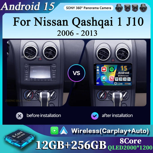 For Nissan Qashqai 1 J10 2006 - 2013 Android 15 4G WIFI Car Radio Carplay Auto Multimedia Stereo Video Player GPS Navigation