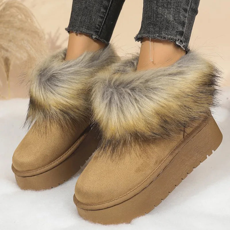 Faux Suede Furry Snow Boots for Women Winter Fashion Round Toe Slip On Ankle Boots Woman Anti Slip Platform Warm Booties Mujer