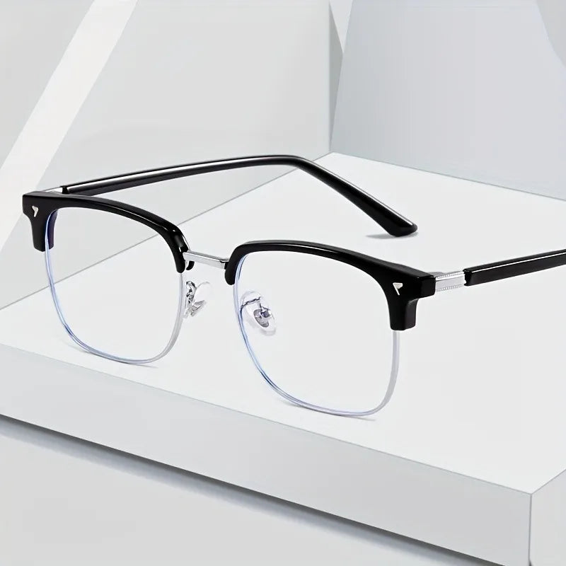 Anti blue light glasses for men and women, retro half frame eyebrow glasses frame, classic flat lens