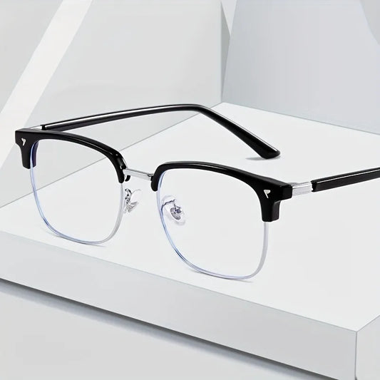Anti blue light glasses for men and women, retro half frame eyebrow glasses frame, classic flat lens