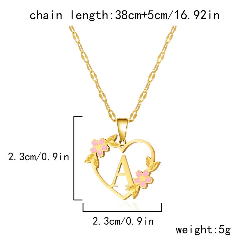 Stainless Steel Heart A-Z Initial Letter Pendant Necklace for Women Fashion Gold Color 26 Alphabet Necklace Party Jewelry Gifts