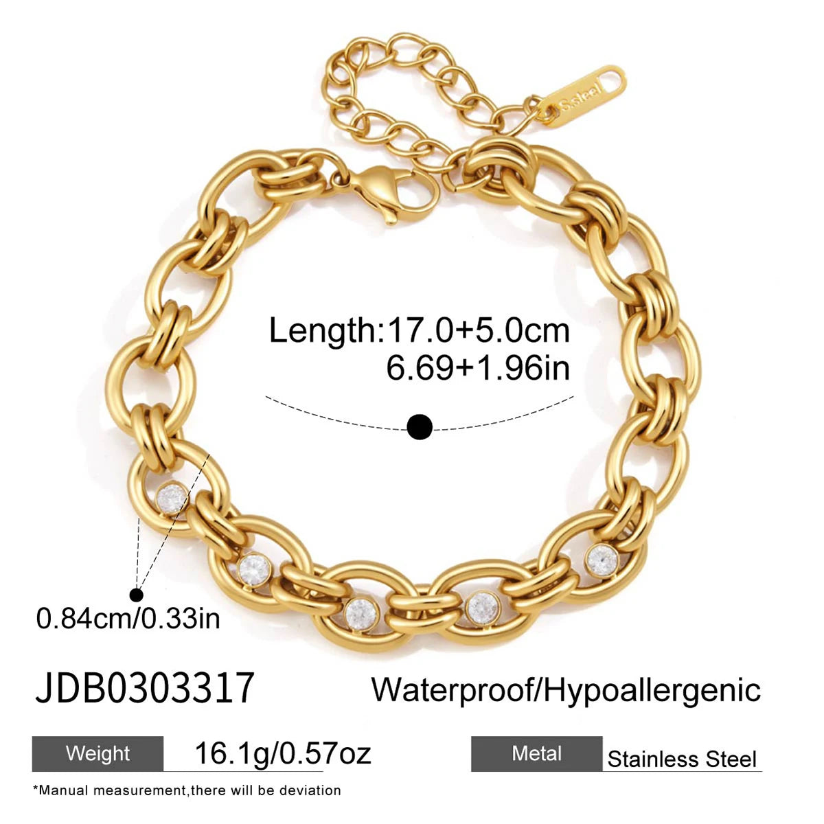 Uworld Delicate Zircon Chunky Chain Necklace Bracelet For Women Minimalist 18K Gold PVD Plated Stainless Steel Necklace Bracelet