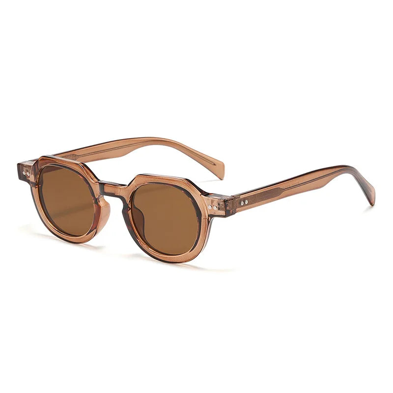 JNPCXI New Retro Rivets Round Sunglasses Women Shades Fashion Clear Lens Frame Men Punk Tea Sun Glasses UV400