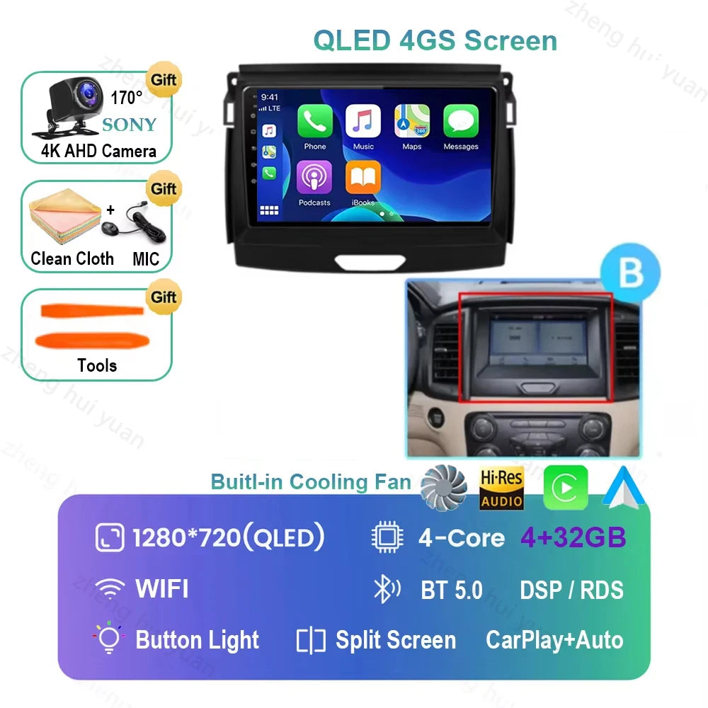 Android 16 CarPlay Auto For Ford Ranger 2015 - 2022 Car Radio Multimedia navigation video DVD Autoradio Stereo 2din 4G