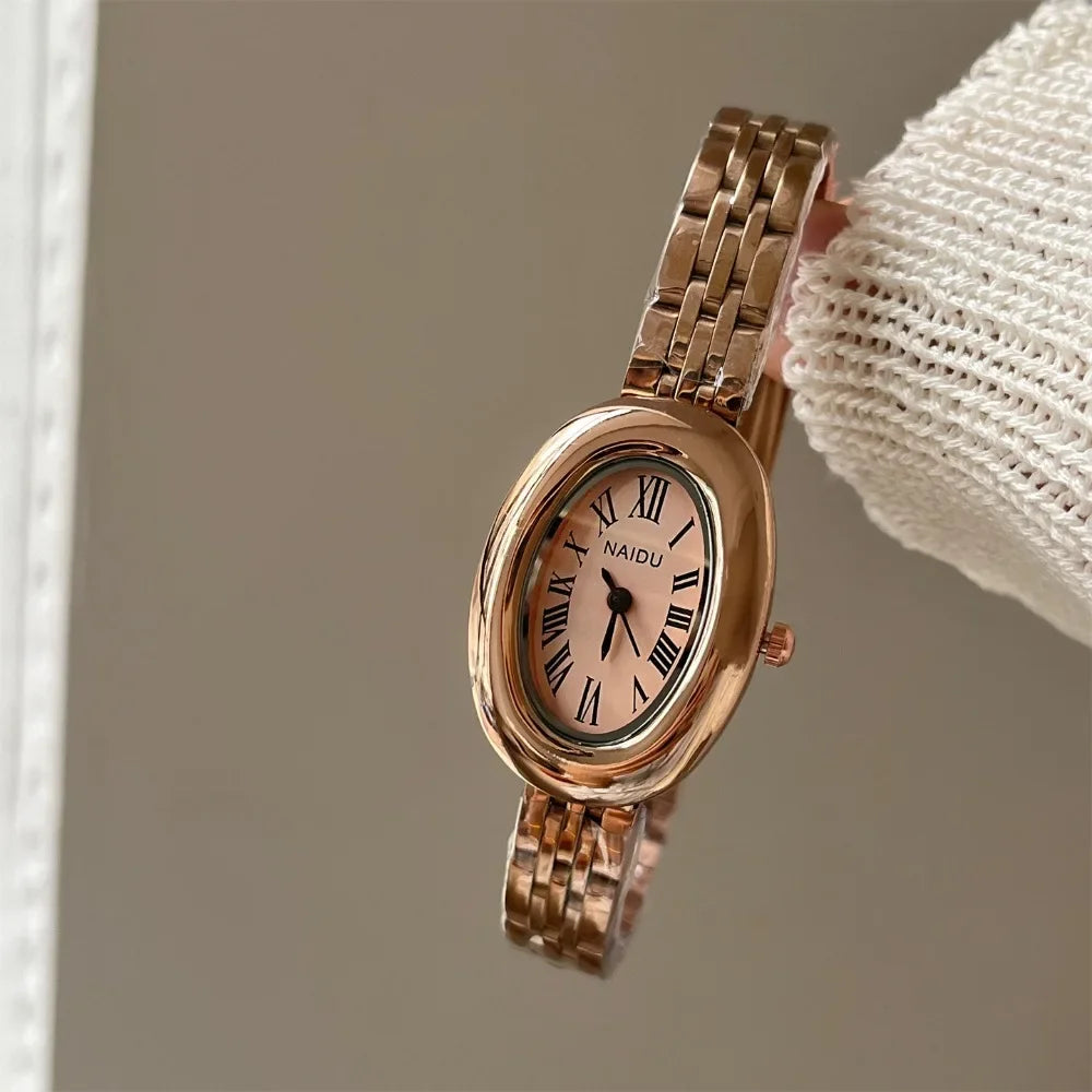 Fashion Women Mid Ancient Style Oval Dial Small Watch Adjustable Steel Strap Quartz Wristwatch Relogio Feminino Dropshipping