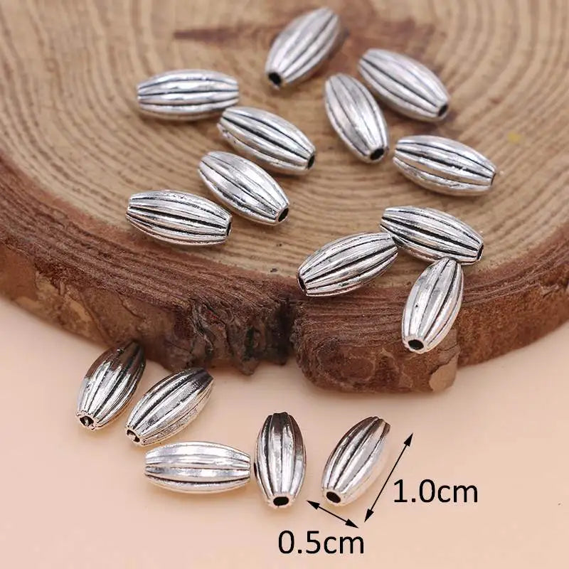 20Pcs Silver Plated Oval Loose Spacer Beads for Jewelry Making Bracelet DIY Handmade Accessories Necklace
